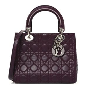 Christian Dior Lambskin Cannage Medium Lady Dior Burgundy