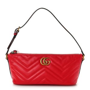 Gucci Calfskin Matelasse Chevron GG Marmont Sling Shoulder Bag Rosso
