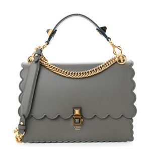 Fendi Vitello Liberty Scalloped Studded Kan I Shoulder Bag Argilla