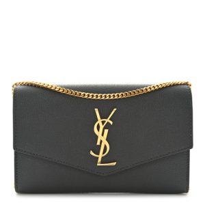 Saint Laurent Grain de Poudre Uptown Chain Wallet Storm