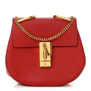 Chloe Grained Lambskin Mini Drew Shoulder Bag Plaid Red