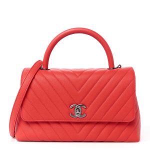 Chanel Caviar Chevron Quilted Small Coco Handle Flap Coral