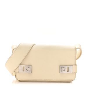 Salvatore Ferragamo Calfskin Gancini Twins Crossbody Bag White