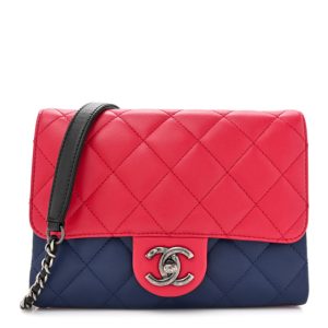 Chanel Lambskin Quilted Tri-color Crossbody Bag Dark Red
