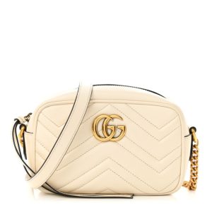 Gucci Calfskin Matelasse Mini GG Marmont Chain Shoulder Bag White