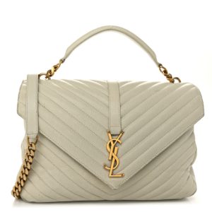 Saint Laurent Sheepskin Matelasse Chevron Monogram Large College Satchel Cream Soft