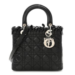 Christian Dior Lambskin Cannage Bow Medium Lady Dior Black