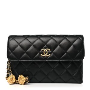 Chanel Lambskin Quilted CC Pouch With Handle Black