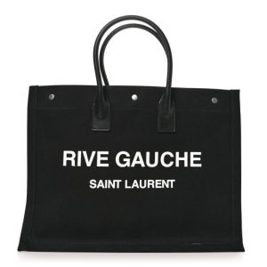 Saint Laurent Linen Calfskin Rive Gauche Tote Black