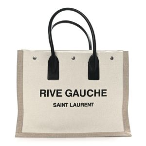 Saint Laurent Linen Calfskin Small Rive Gauche Tote Greggio Natural