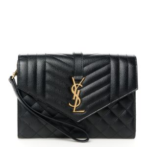 Saint Laurent Grain De Poudre Textured Mixed Matelasse Triquilt Monogram Clutch Black