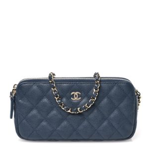 Chanel Caviar Quilted Small Clutch With Chain Blue