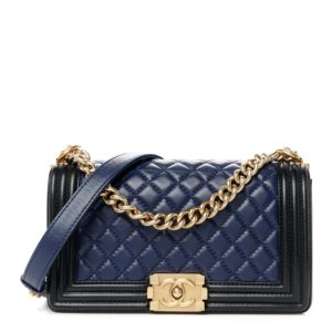 Chanel Lambskin Quilted Medium Boy Flap Blue Black