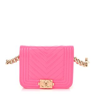 Chanel Patent Chevron Boy Flap Waist Belt Bag Pink