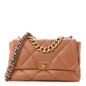 Chanel Lambskin Quilted Large Chanel 19 Flap Brown