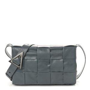 Bottega Veneta Paper Calfskin Maxi Intreccio Cassette Crossbody Bag Thunder