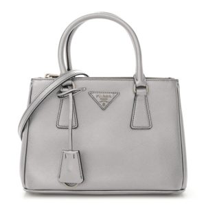Prada Saffiano Lux Small Galleria Double Zip Tote Cromo