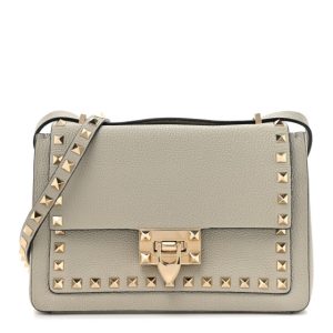 Valentino Garavani Grained Calfskin Small Rockstud Crossbody Opal Grey