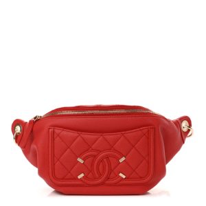 Chanel Caviar Quilted Filigree Waist Bag Red