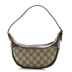 Gucci GG Supreme Monogram Textured Calfskin Web Mini Ophidia Half Moon Hobo Beige Ebony New Acero