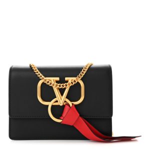 Valentino Garavani Smooth Calfskin Mini VRing Crossbody Bag Black