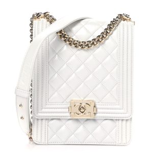 Chanel Iridescent Calfskin Quilted North South Boy Flap Light Grey