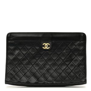 Chanel Lambskin Quilted CC Large Clutch Black