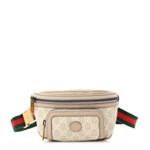 Gucci GG Supreme Monogram Textured Calfskin Web Retro Interlocking G Belt Bag Beige Mystic White Oatmeal