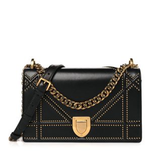 Christian Dior Lambskin Studded Medium Diorama Flap Bag Black