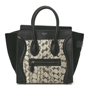 Celine Snakeskin Smooth Calfskin Suede Micro Luggage Black Natural