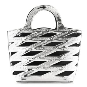 Balenciaga Metallic Calfskin Small Neo Basket Tote Silver