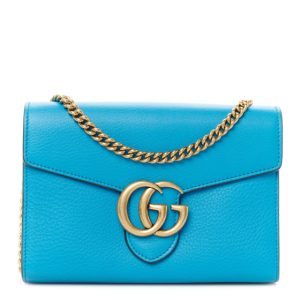 Gucci Calfskin GG Marmont Chain Wallet Blue