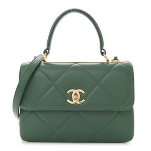 Chanel Lambskin Quilted Small Trendy CC Flap Dual Handle Bag Green