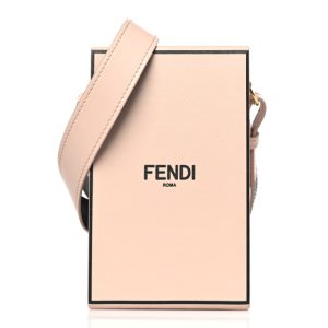 Fendi Vitello Fluffy Logo Vertical Box Rosa Quarzo Black