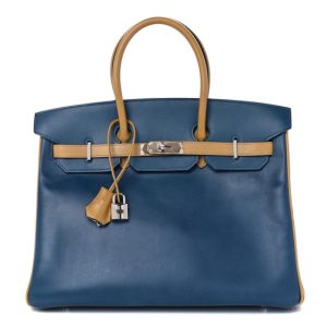 Hermes Box Horseshoe Birkin 35 Bleu de Prusse Curry