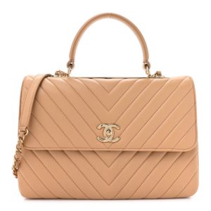 Chanel Lambskin Chevron Quilted Medium Trendy CC Dual Handle Flap Bag Beige