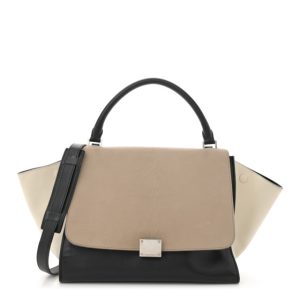 Celine Elephant Calfskin Medium Tri-Color Trapeze Black Beige