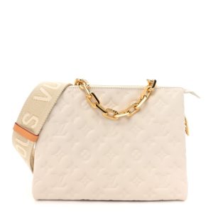 Louis Vuitton Lambskin Embossed Monogram Coussin PM Beige Cream