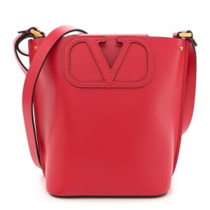 Valentino Garavani Calfskin Vlogo Bucket Bag Rouge Pur