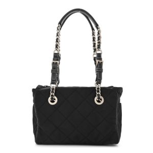 Prada Nylon Tessuto Quilted Chain Shoulder Bag Black