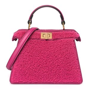 Fendi Curly Shearling Shiny Nappa Petite Peekaboo I SEE U Satchel Ciclamino Pilar