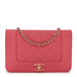 Chanel Caviar Quilted Vintage Mademoiselle Wallet On Chain WOC Dark Pink