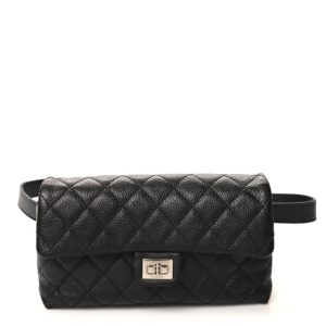 Chanel Grained Calfskin Quilted 2.55 Reissue Flap Belt Bag Clutch Black