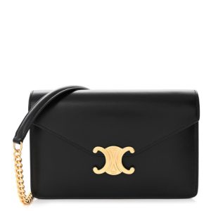 Celine Shiny Calfskin Triomphe Margo Wallet on Chain Black