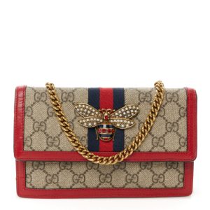 Gucci GG Supreme Monogram Web Queen Margaret Chain Wallet Red