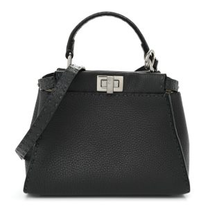 Fendi Cuoio Romano Selleria Bi-Color Mini Peekaboo Iconic Satchel Asfalto Latte