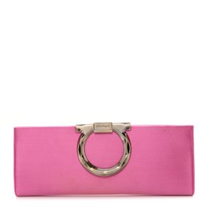 Salvatore Ferragamo Satin Musa Gancini Clutch Geranio