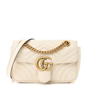Gucci Calfskin Matelasse Mini GG Marmont Shoulder Bag White