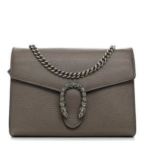 Gucci Dollar Calfskin Crystal Mini Dionysus Chain Wallet Dusty Grey Black Diamond