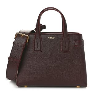 Burberry Grainy Calfskin House Check Small Banner Tote Mahogany Red